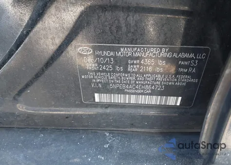 2014 Hyundai Sonata Gls z USA, uszkodzony, nr VIN 5NPEB4AC4EH864723